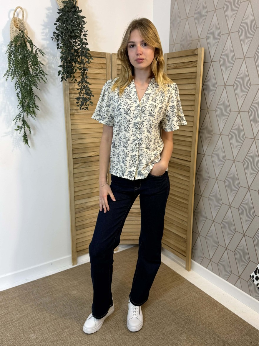 Chemisier Emma et Ella Bleu Fleuri Léger Femme | Marina & Paloma