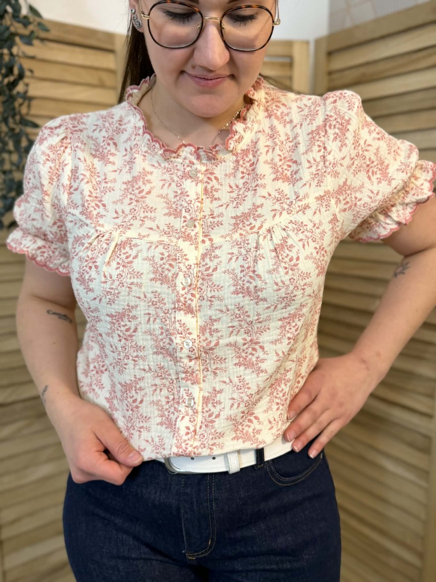 Chemisier Emma et Ella Fleuri Rose Coton Léger Femme | Marina & Paloma