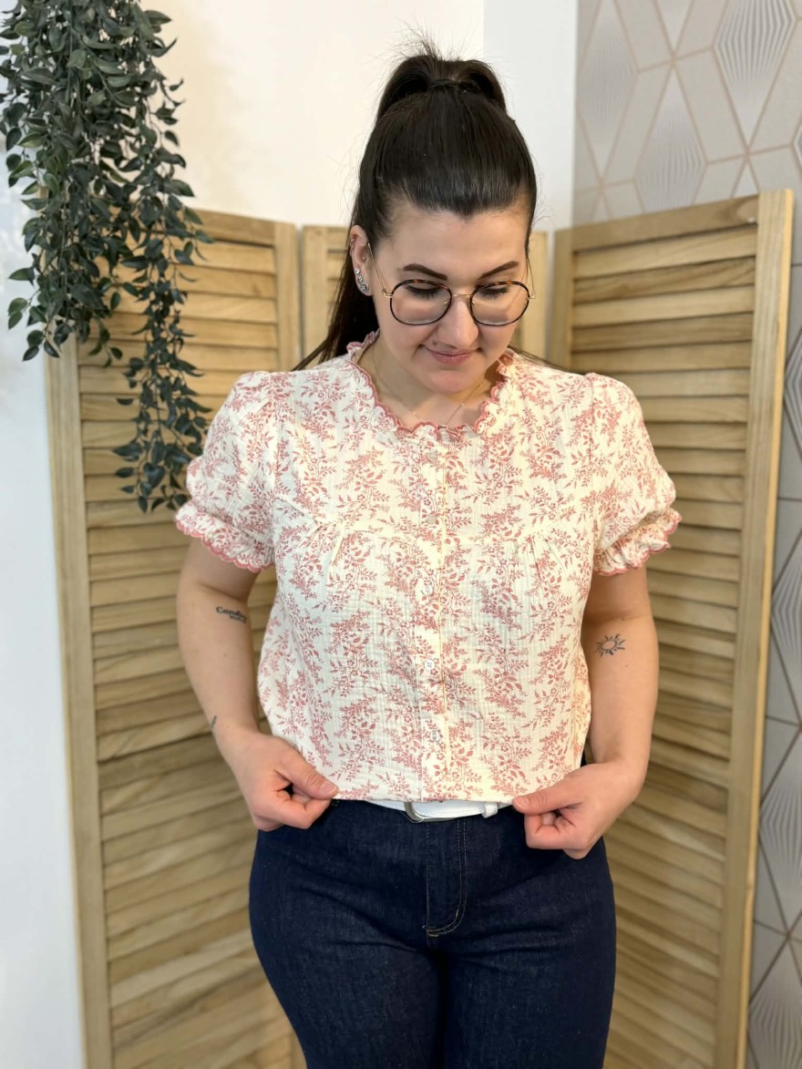 Chemisier Emma et Ella Fleuri Rose Coton Léger Femme | Marina & Paloma