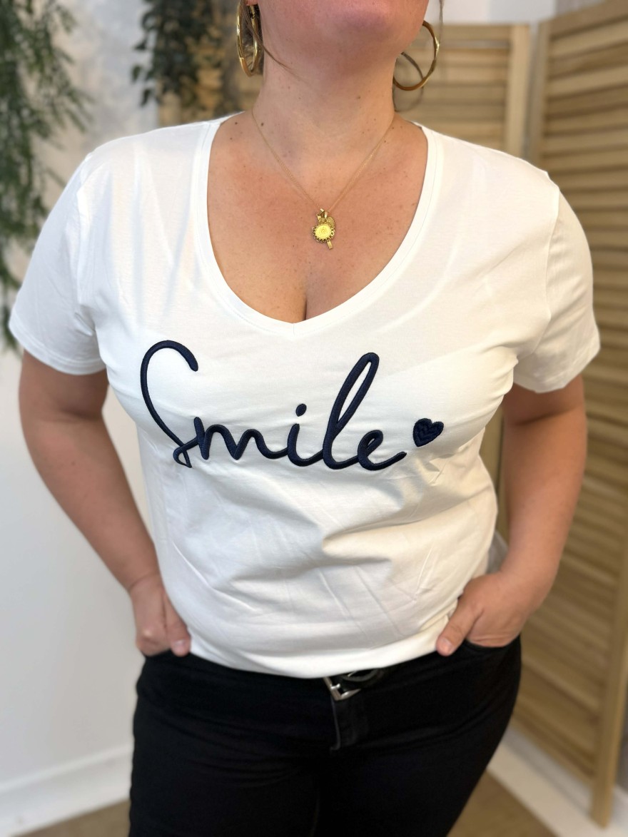 T-shirt Smile bleu grande taille coton | Marina & Paloma