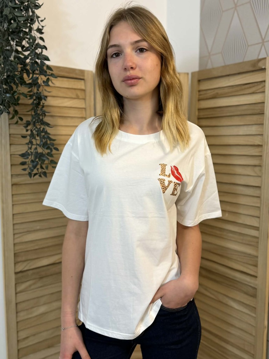T-shirt Love Léopard Emma Ella Blanc Tendance Femme | Marina & Paloma