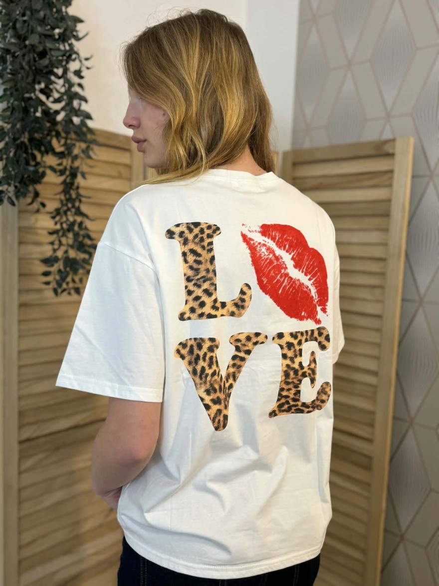 T-shirt Love Léopard Emma Ella Blanc Tendance Femme | Marina & Paloma