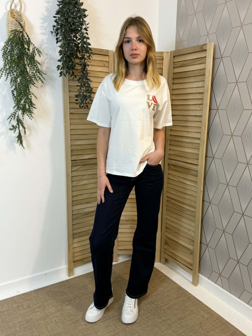 T-shirt Love Léopard Emma Ella Blanc Tendance Femme | Marina & Paloma