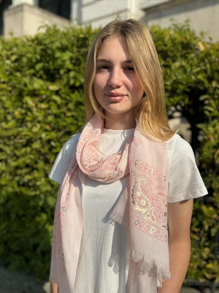 Foulard Rose Bandana Détail Doré Léger Fluide Chic | Marina & Paloma