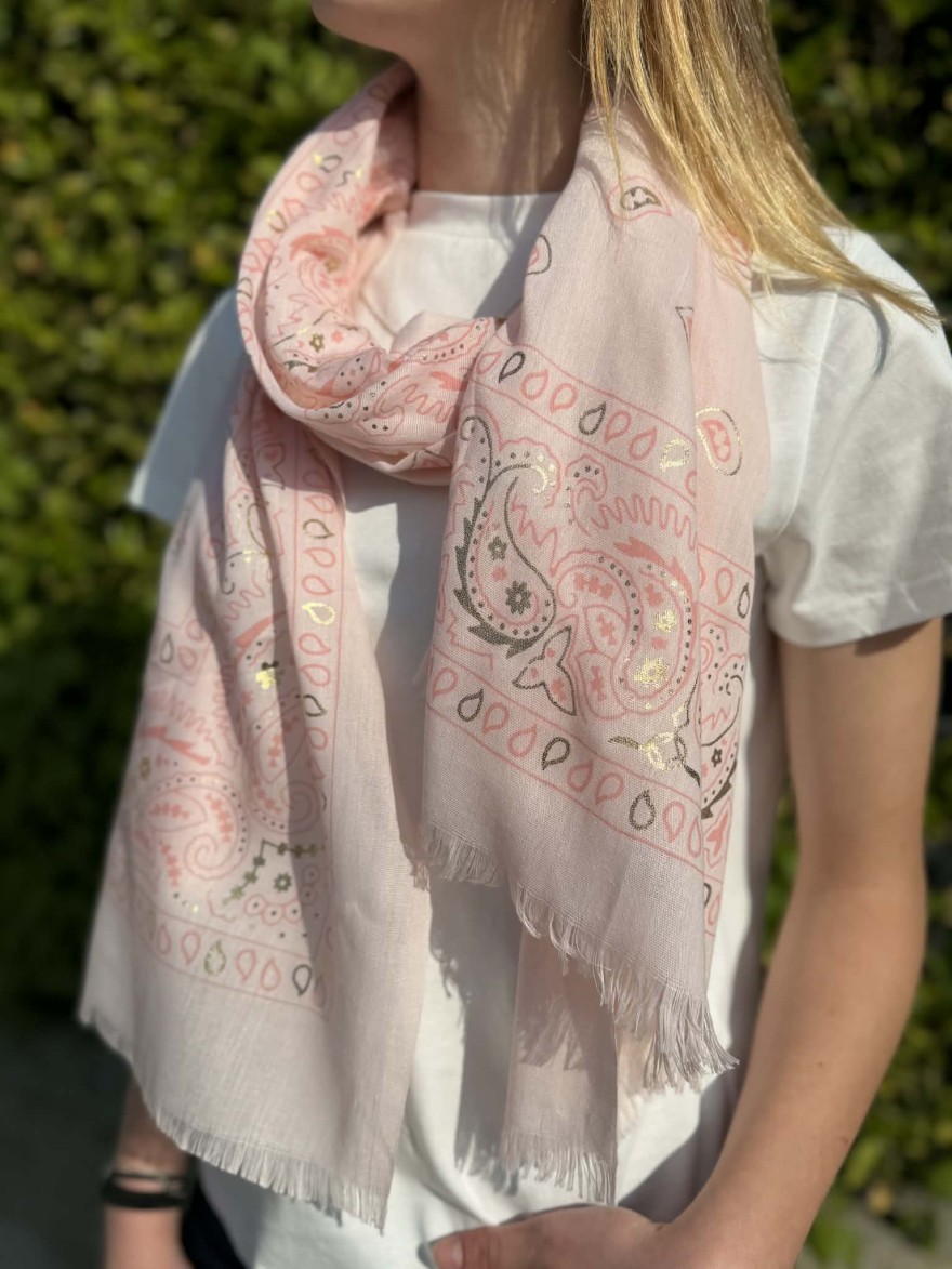 Foulard Rose Bandana Détail Doré Léger Fluide Chic | Marina & Paloma