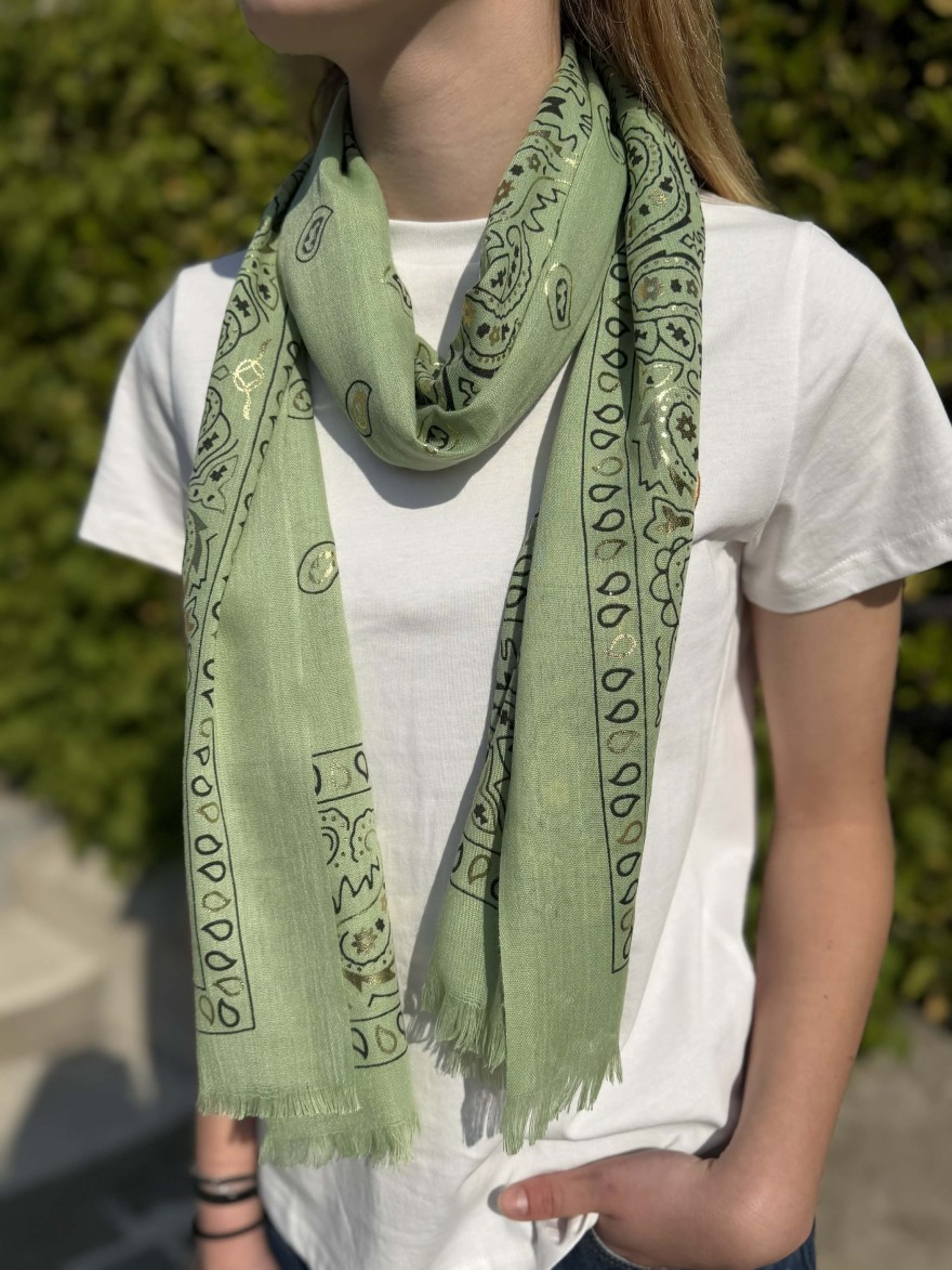 Foulard Kaki Bandana Détail Doré Léger Fluide Chic | Marina & Paloma