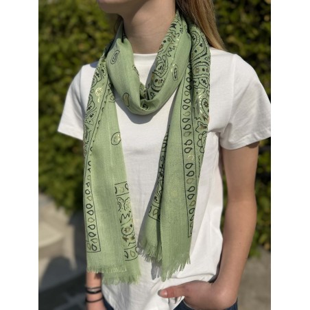 Foulard Kaki Bandana Détail Doré Léger Fluide Chic | Marina & Paloma