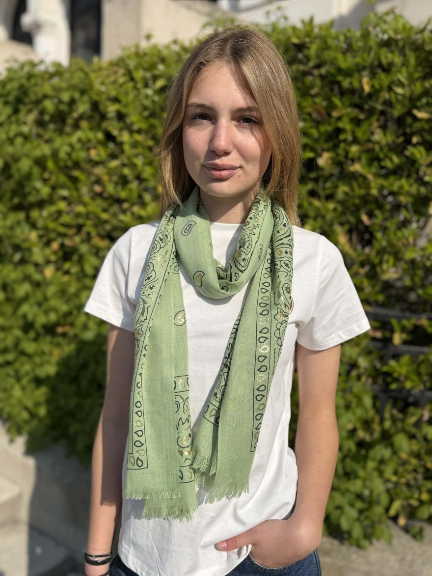 Foulard Kaki Bandana Détail Doré Léger Fluide Chic | Marina & Paloma