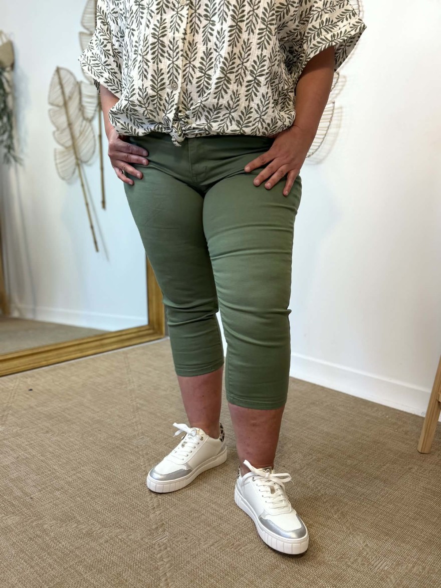 Pantacourt Kaki Nina Carter Slim Taille Haute Confort | Marina & Paloma
