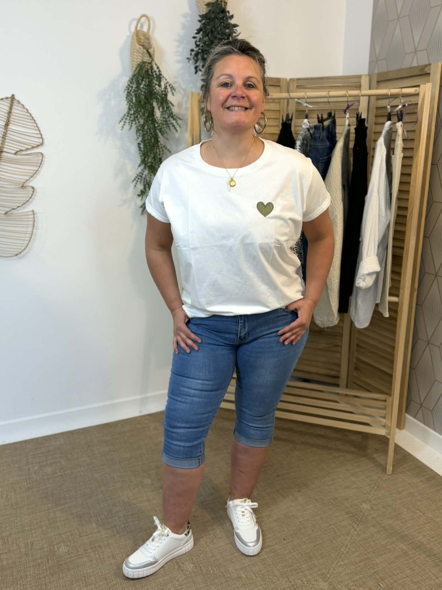 Pantacourt Jean Norfy Slim Taille Haute Strass Confort | Marina & Paloma
