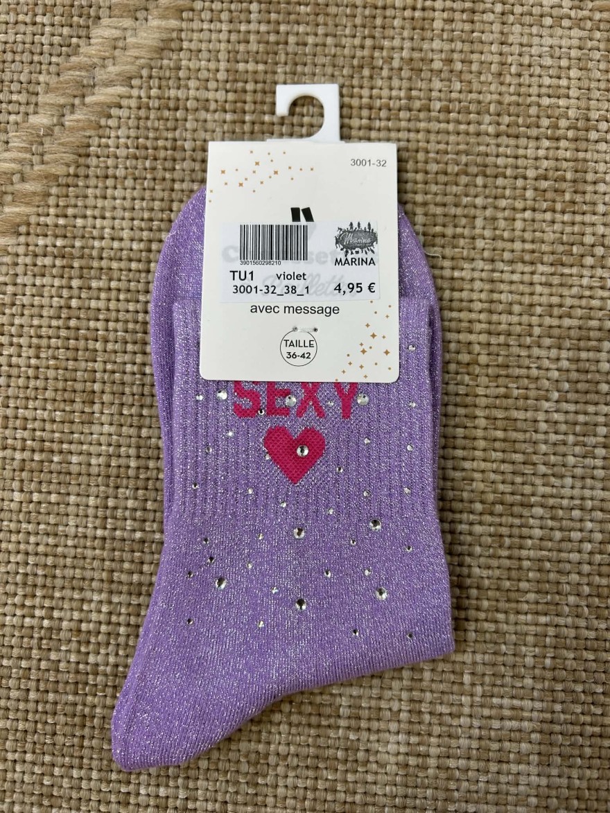 Chaussettes pailletées sexy message cœur multicolores | Marina & Paloma