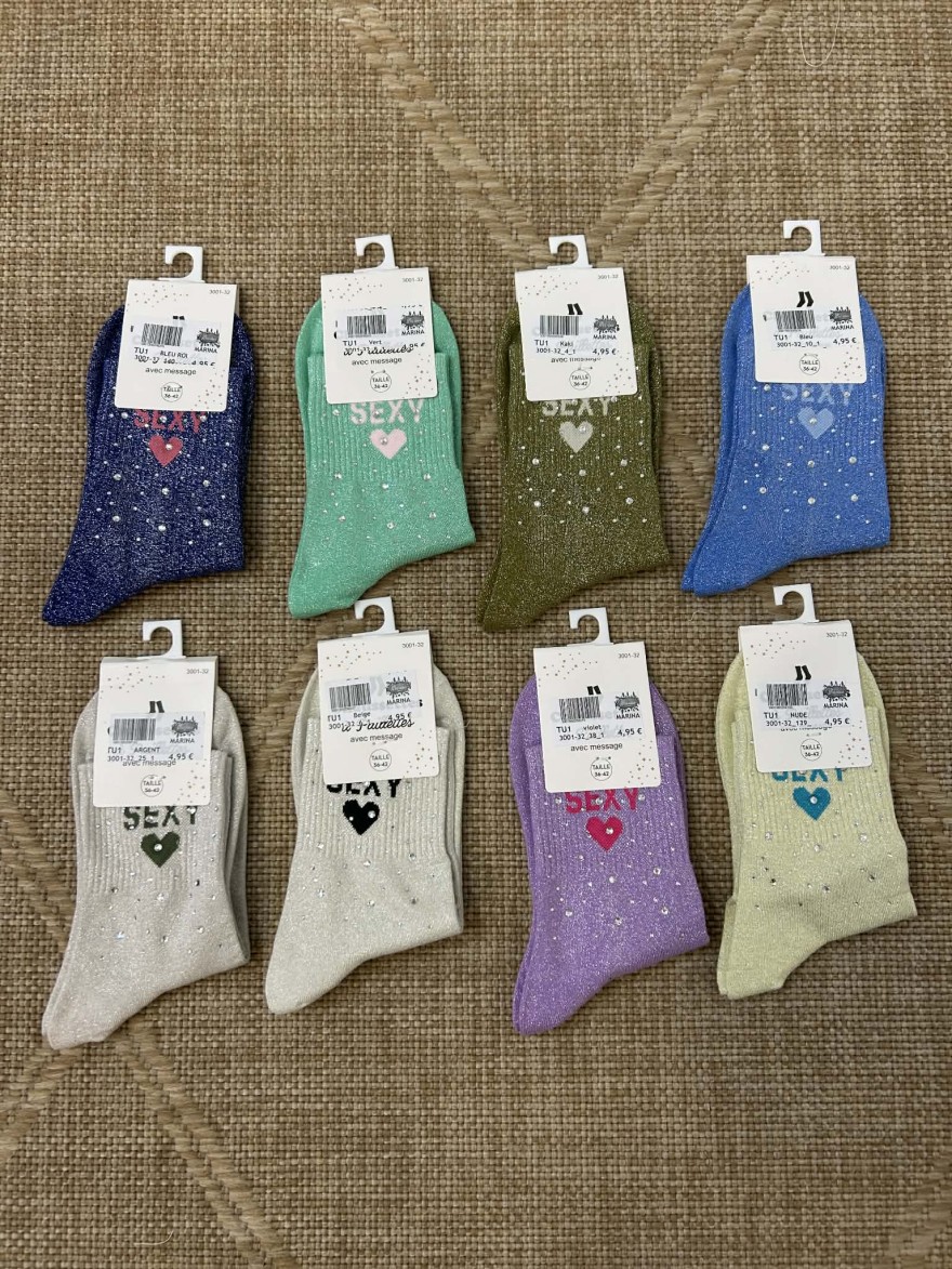 Chaussettes pailletées sexy message cœur multicolores | Marina & Paloma