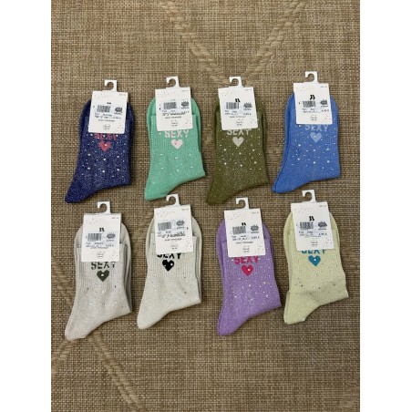 Chaussettes pailletées sexy message cœur multicolores | Marina & Paloma