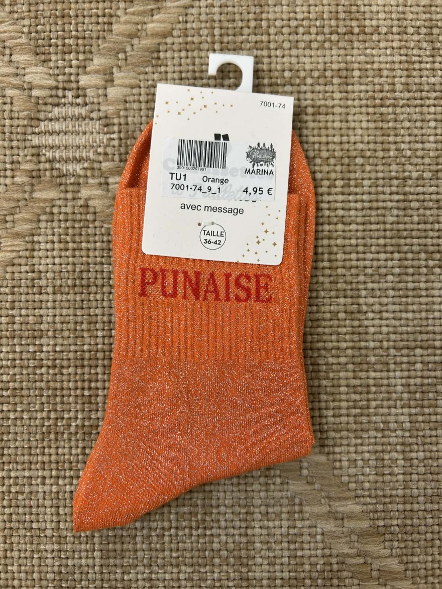 Chaussettes pailletées punaise message fun colorées | Marina & Paloma