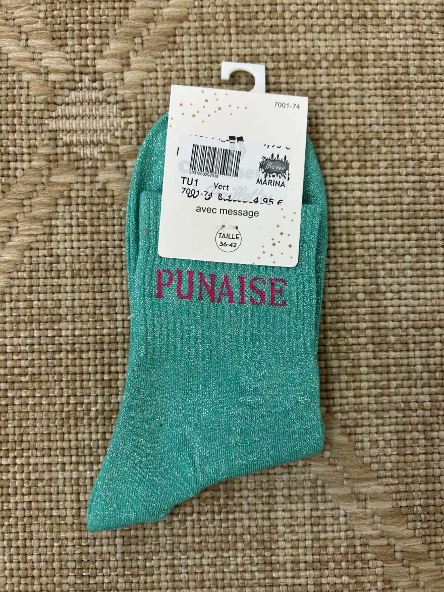 Chaussettes pailletées punaise message fun colorées | Marina & Paloma