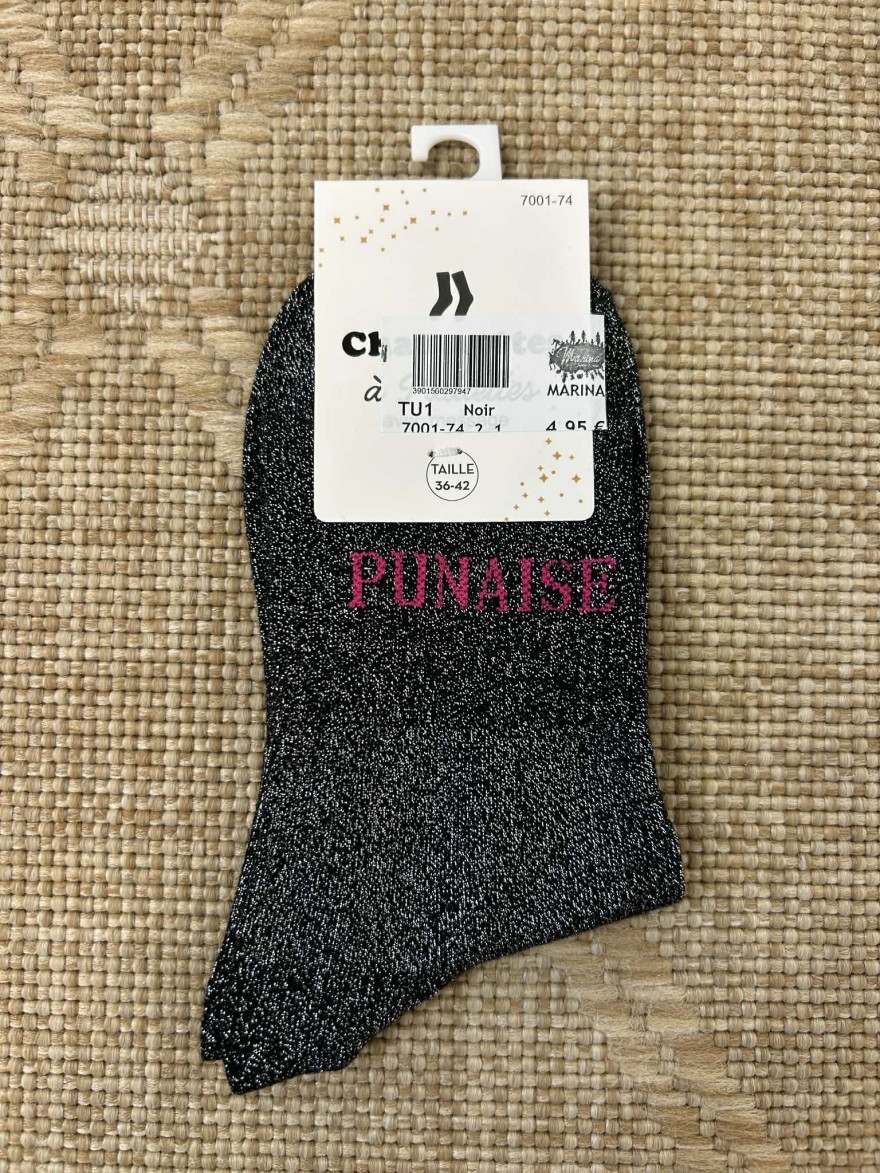 Chaussettes pailletées punaise message fun colorées | Marina & Paloma