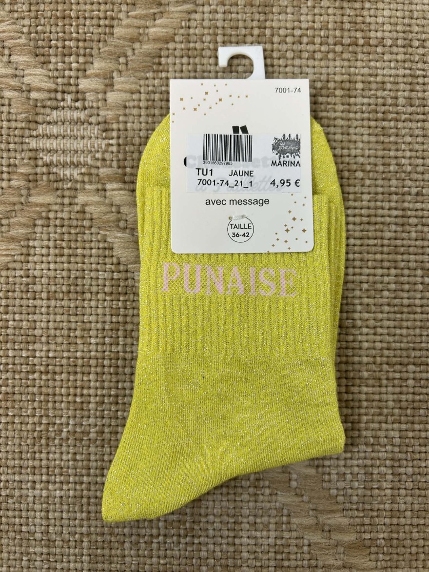 Chaussettes pailletées punaise message fun colorées | Marina & Paloma