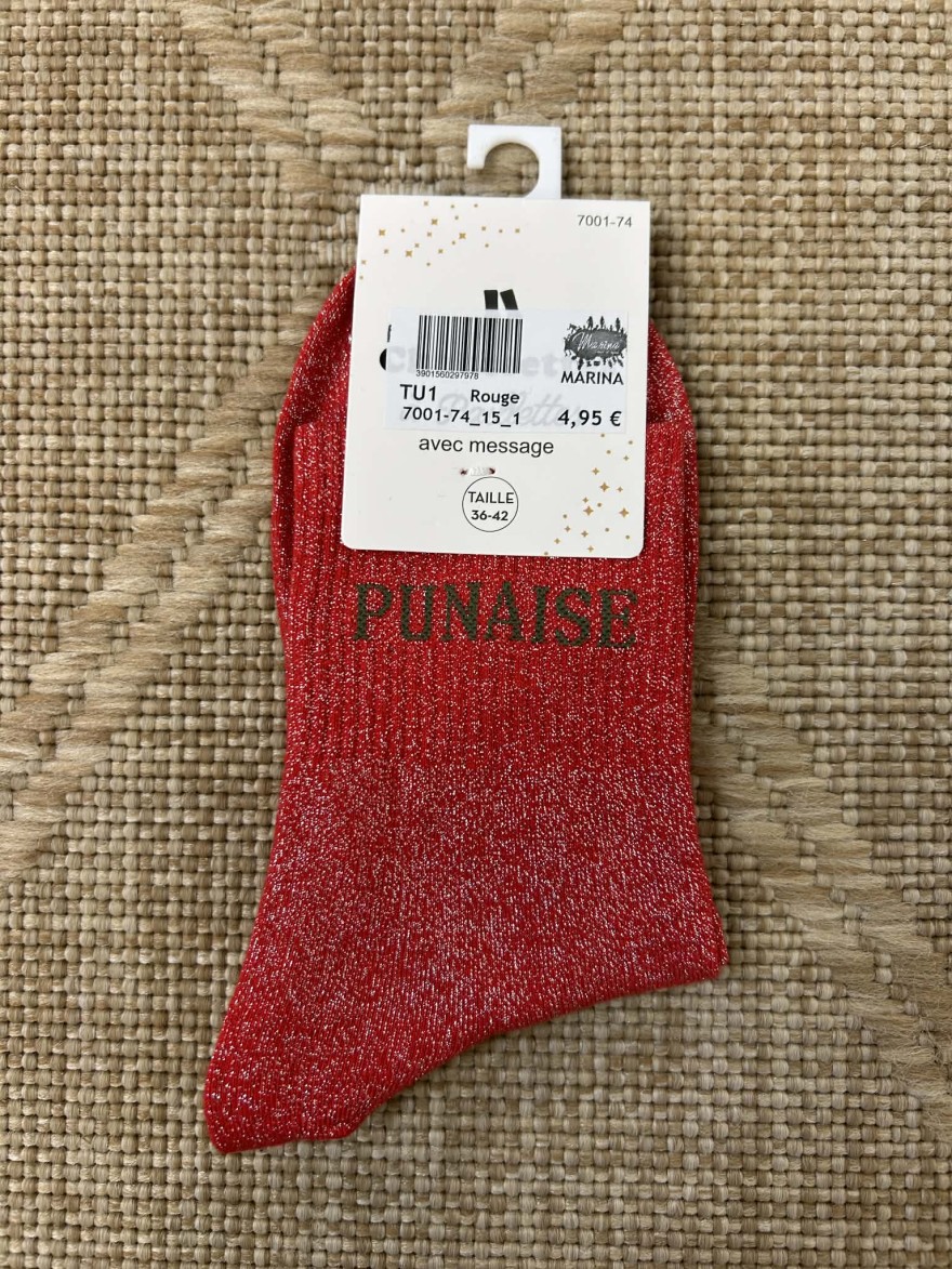 Chaussettes pailletées punaise message fun colorées | Marina & Paloma