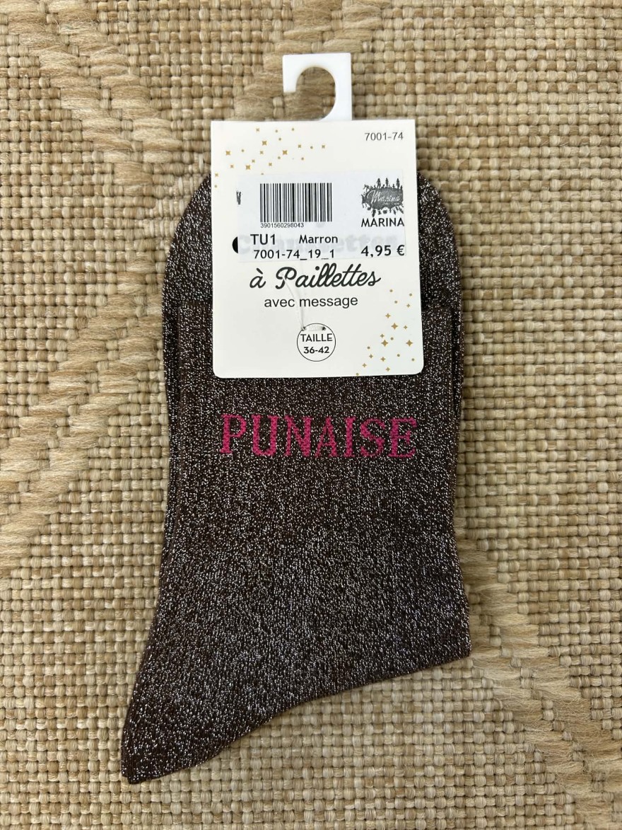 Chaussettes pailletées punaise message fun colorées | Marina & Paloma