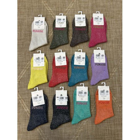 Chaussettes pailletées punaise message fun colorées | Marina & Paloma