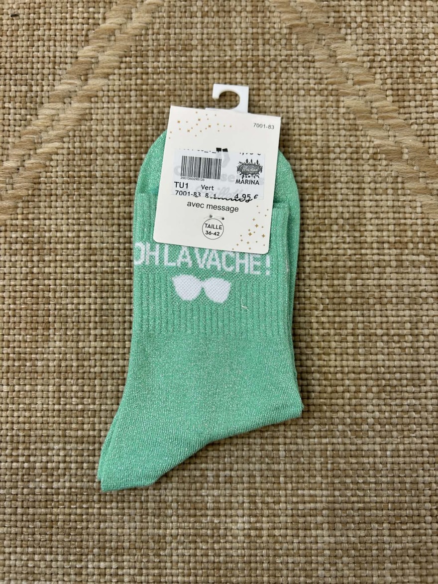 Chaussettes pailletées oh la vache message fun femme | Marina & Paloma