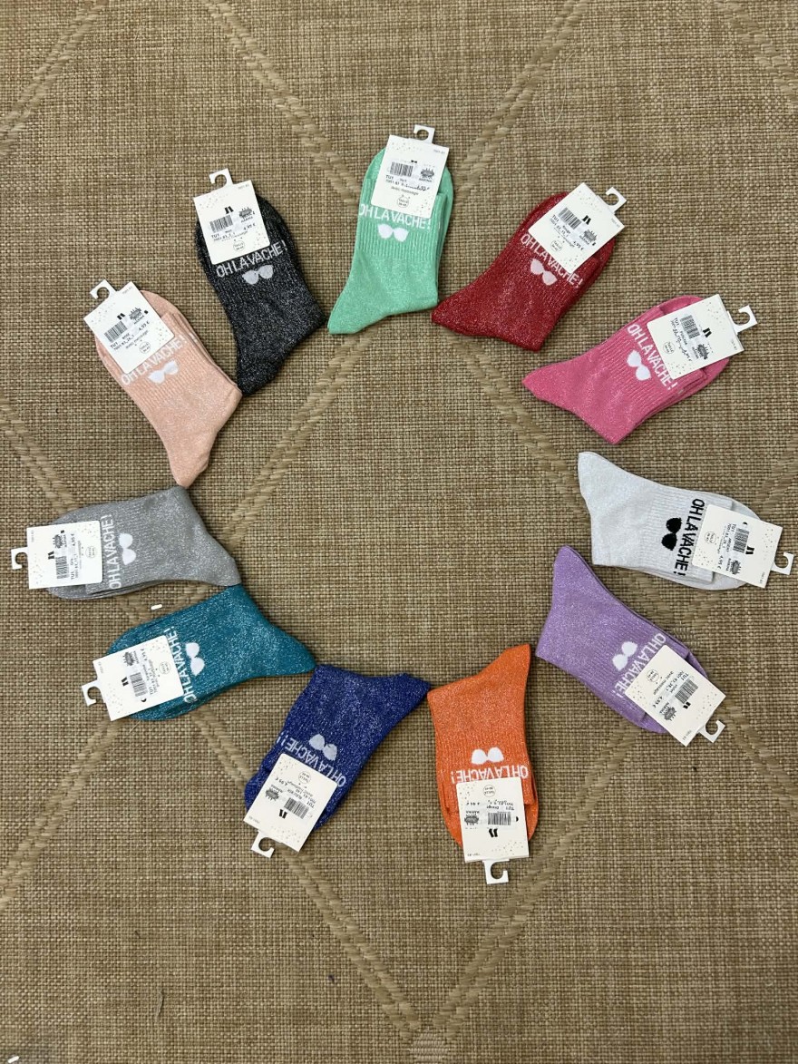 Chaussettes pailletées oh la vache message fun femme | Marina & Paloma