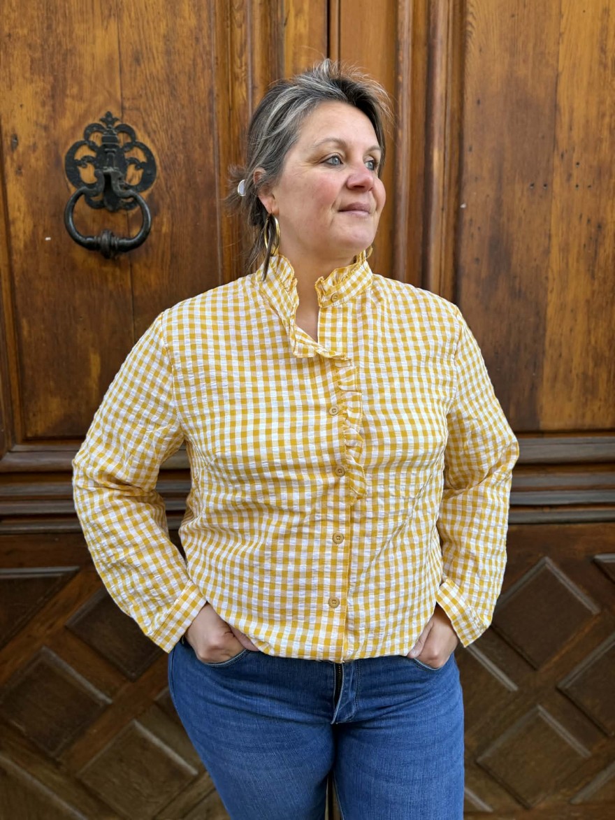 Chemise Vichy Jaune Grande Taille Fluide Volants Chic | Marina & Paloma