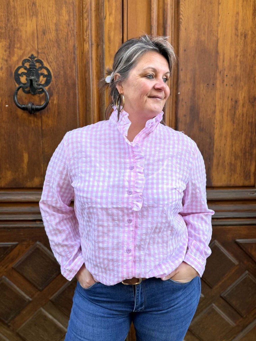 Chemise Vichy Rose Grande Taille Fluide Volants Féminin | Marina & Paloma