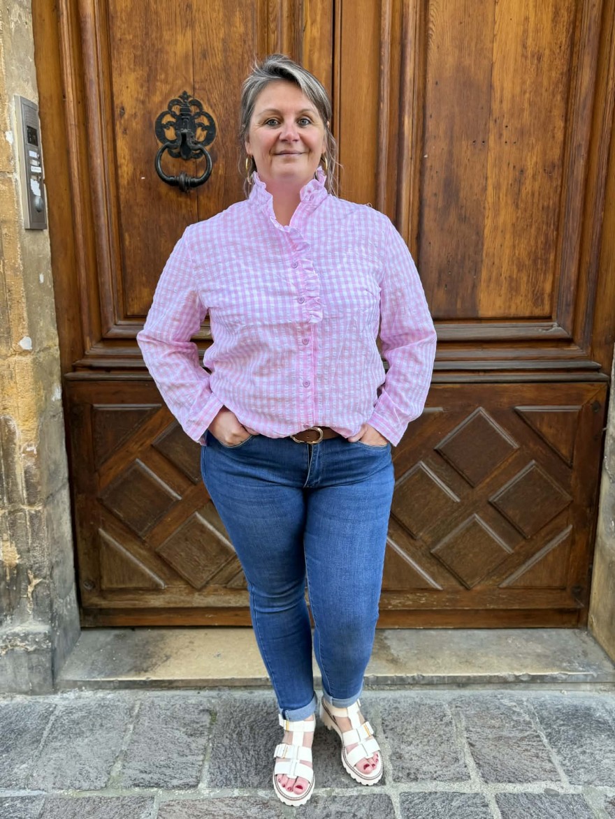Chemise Vichy Rose Grande Taille Fluide Volants Féminin | Marina & Paloma