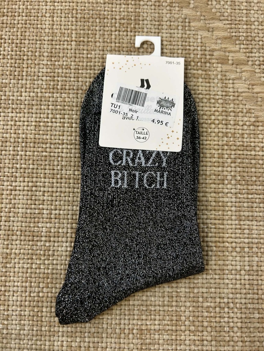 Chaussettes pailletées crazy bitch message fun femme | Marina & Paloma