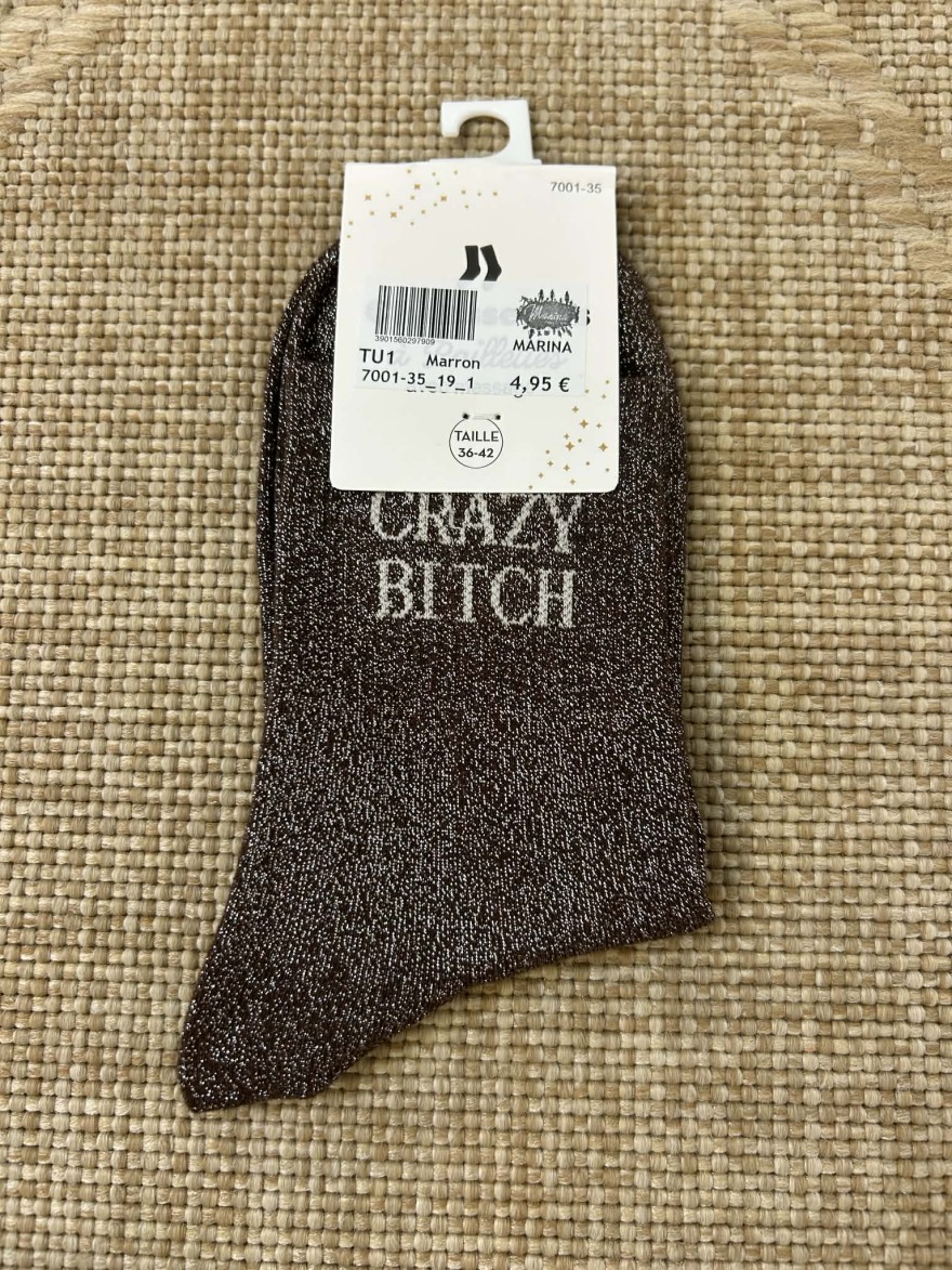 Chaussettes pailletées crazy bitch message fun femme | Marina & Paloma
