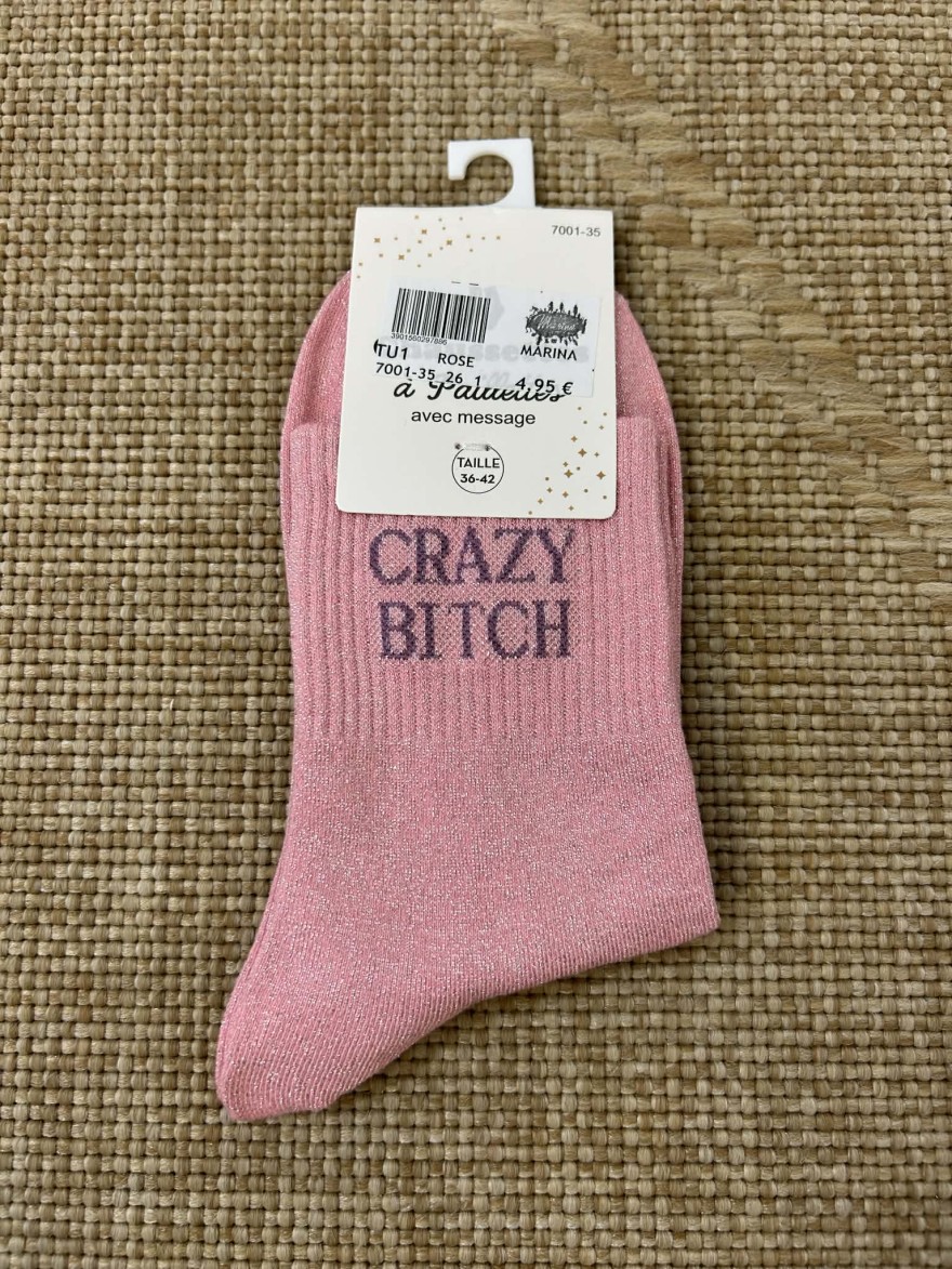Chaussettes pailletées crazy bitch message fun femme | Marina & Paloma
