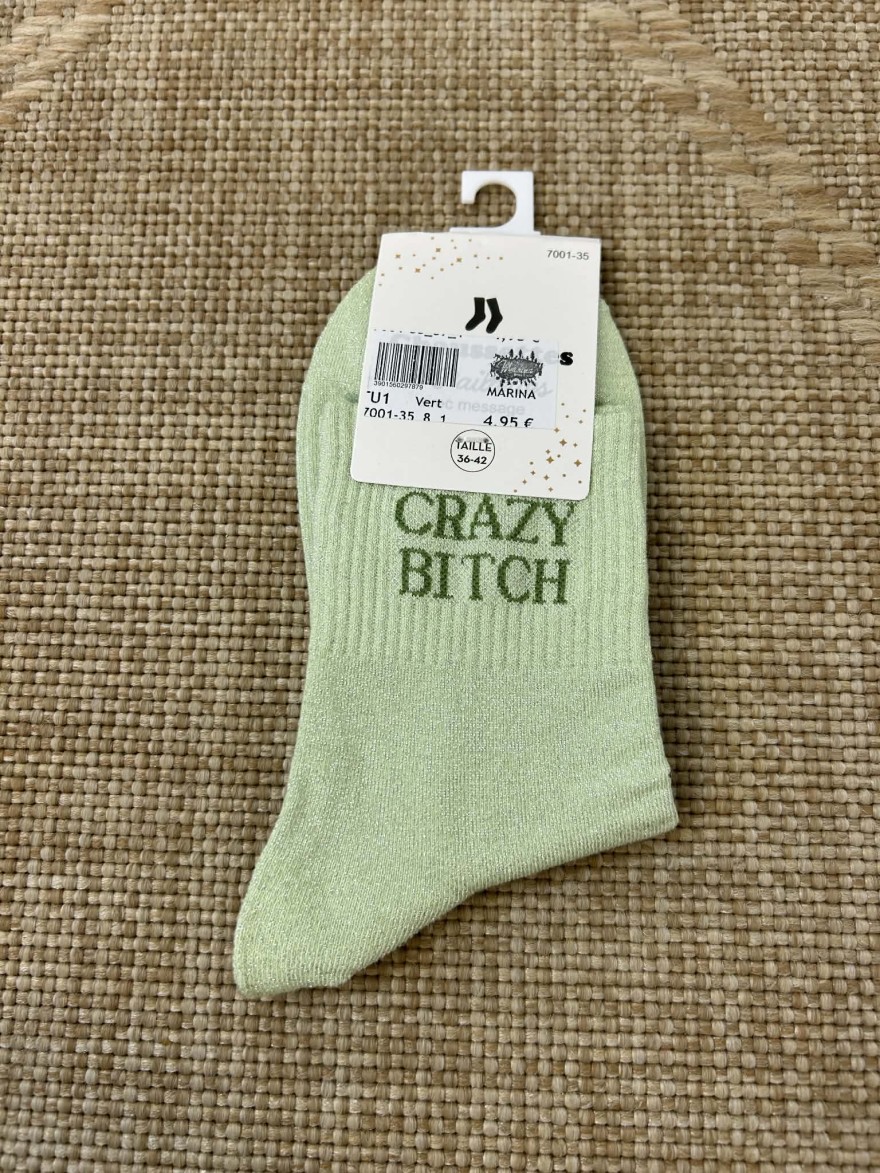 Chaussettes pailletées crazy bitch message fun femme | Marina & Paloma