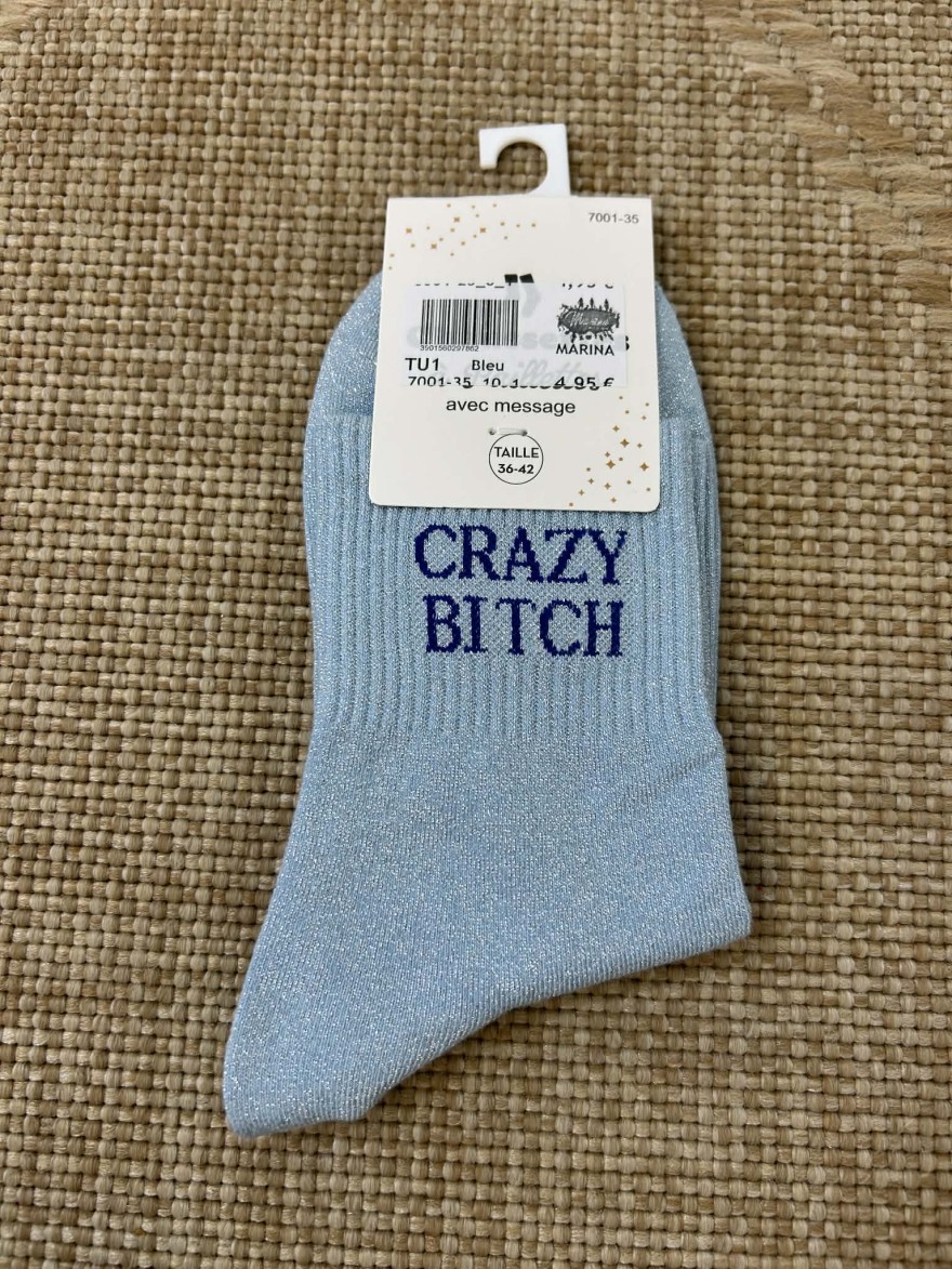 Chaussettes pailletées crazy bitch message fun femme | Marina & Paloma