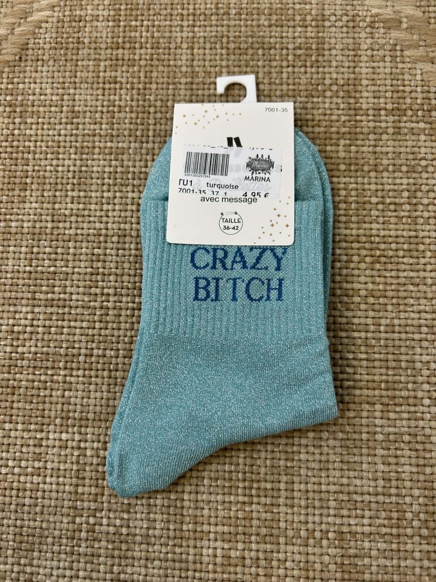 Chaussettes pailletées crazy bitch message fun femme | Marina & Paloma