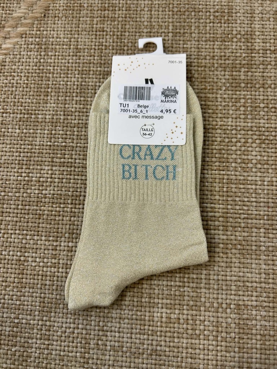 Chaussettes pailletées crazy bitch message fun femme | Marina & Paloma
