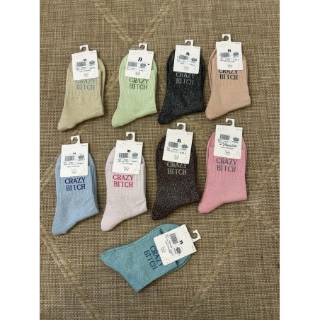 Chaussettes pailletées crazy bitch message fun femme | Marina & Paloma