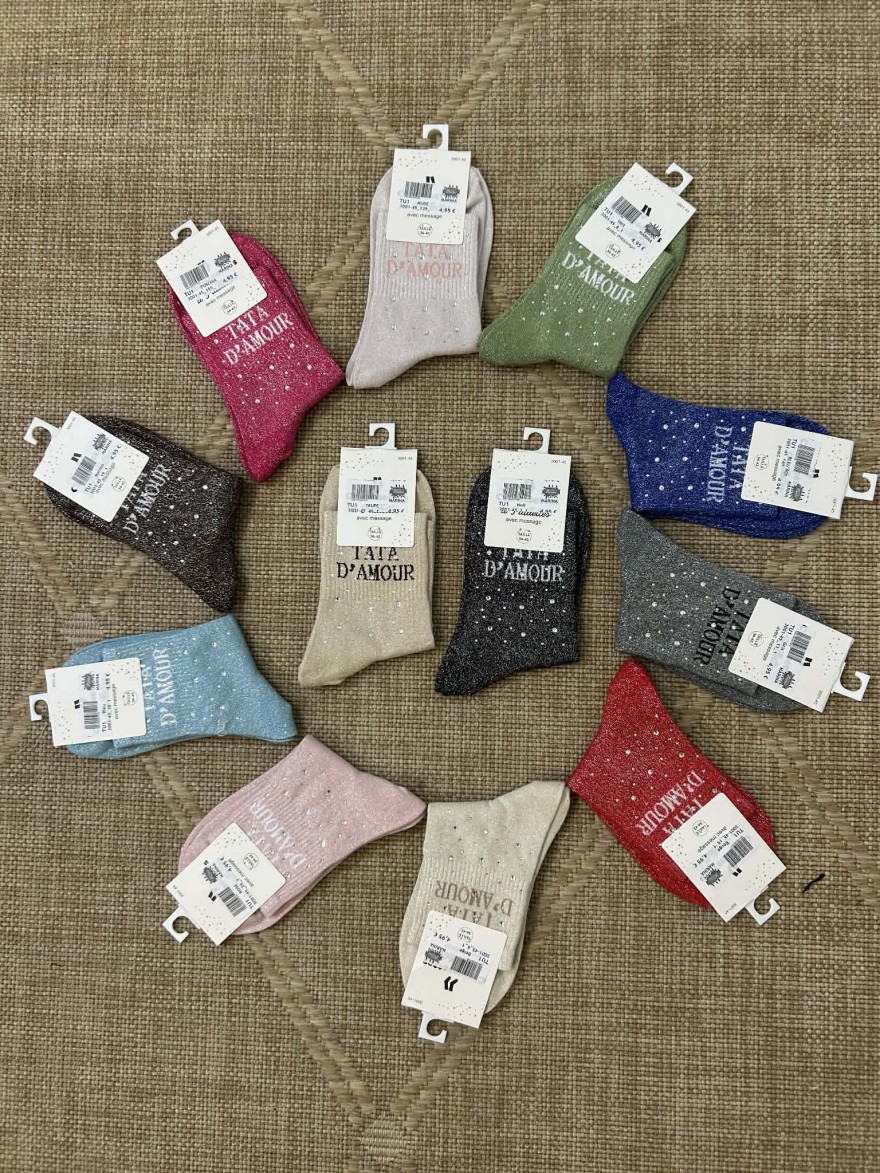 Chaussettes pailletées tata d’amour message femme | Marina & Paloma
