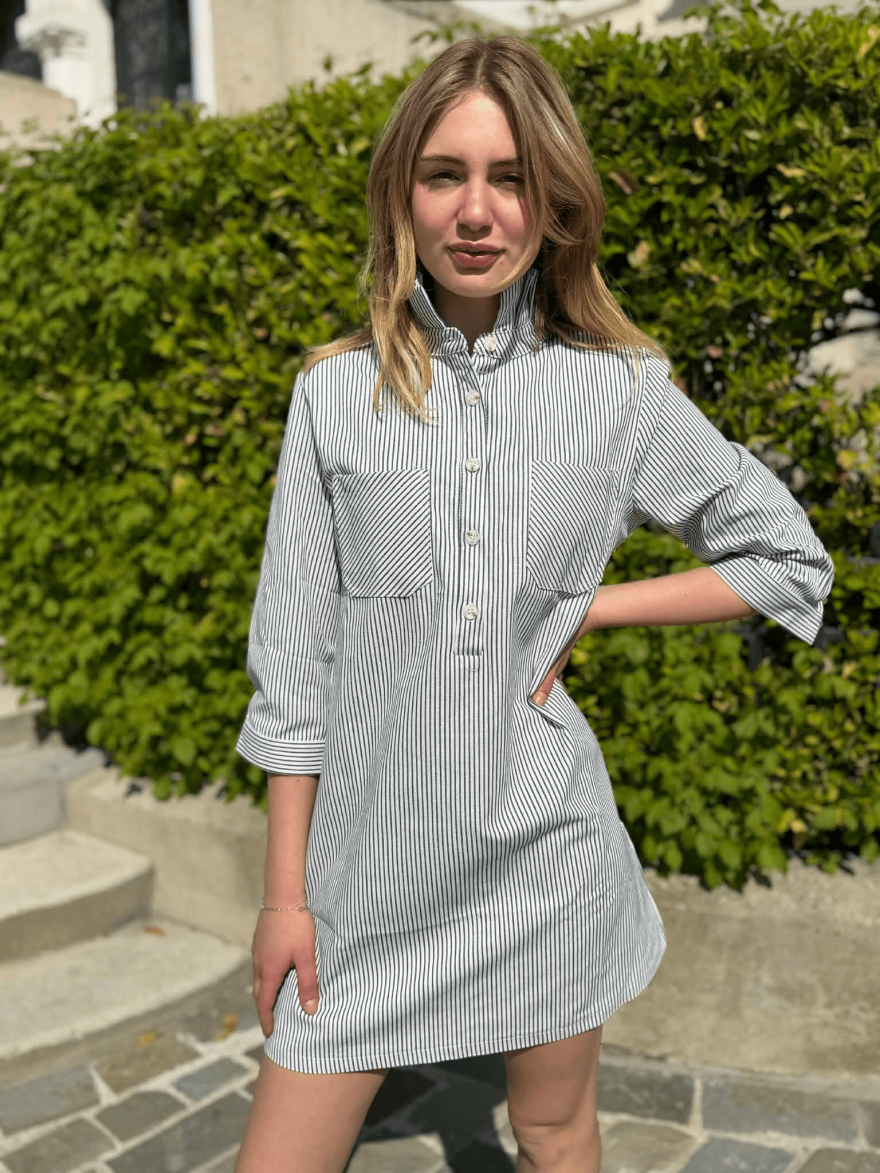 Robe en jean Season col volanté rayé | Marina & Paloma