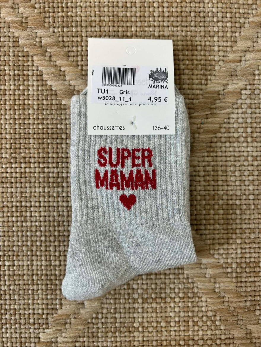 Chaussettes Pailletées Super Maman Cœur Femme | Marina & Paloma