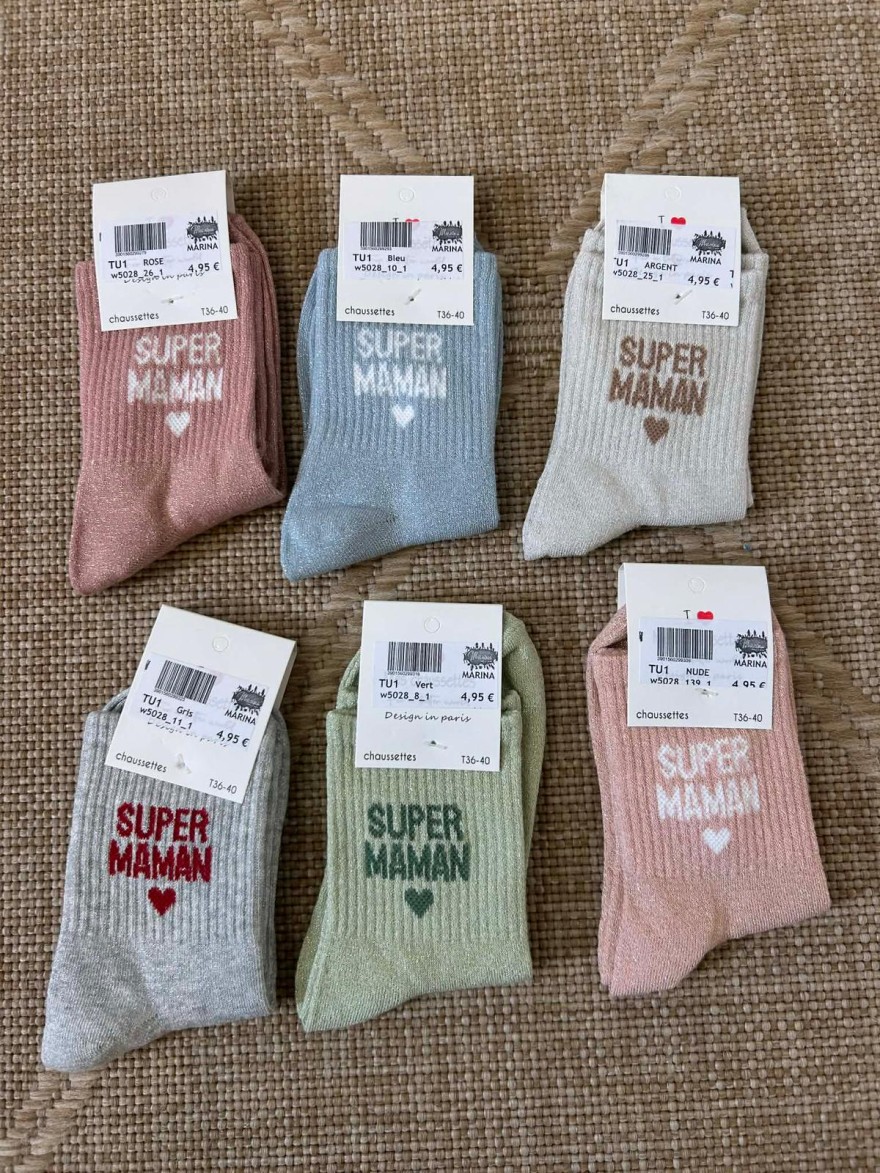 Chaussettes Pailletées Super Maman Cœur Femme | Marina & Paloma
