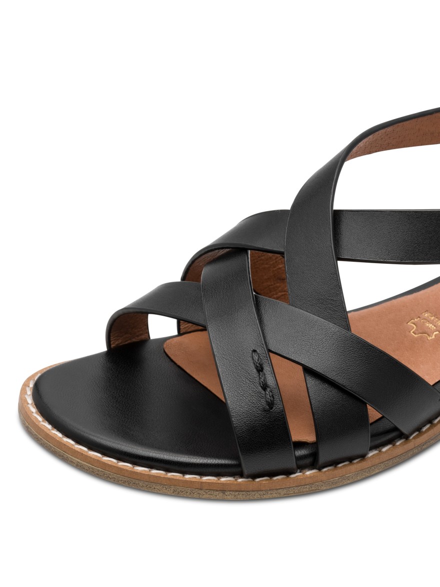 Nu-pied Noir Cuir Femme Brides Croisées Confort Quotidien | Marina & Paloma