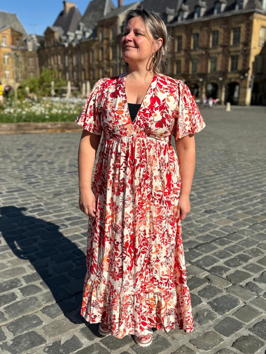 Robe longue grande taille BY ONE motif floral col V | Marina & Paloma