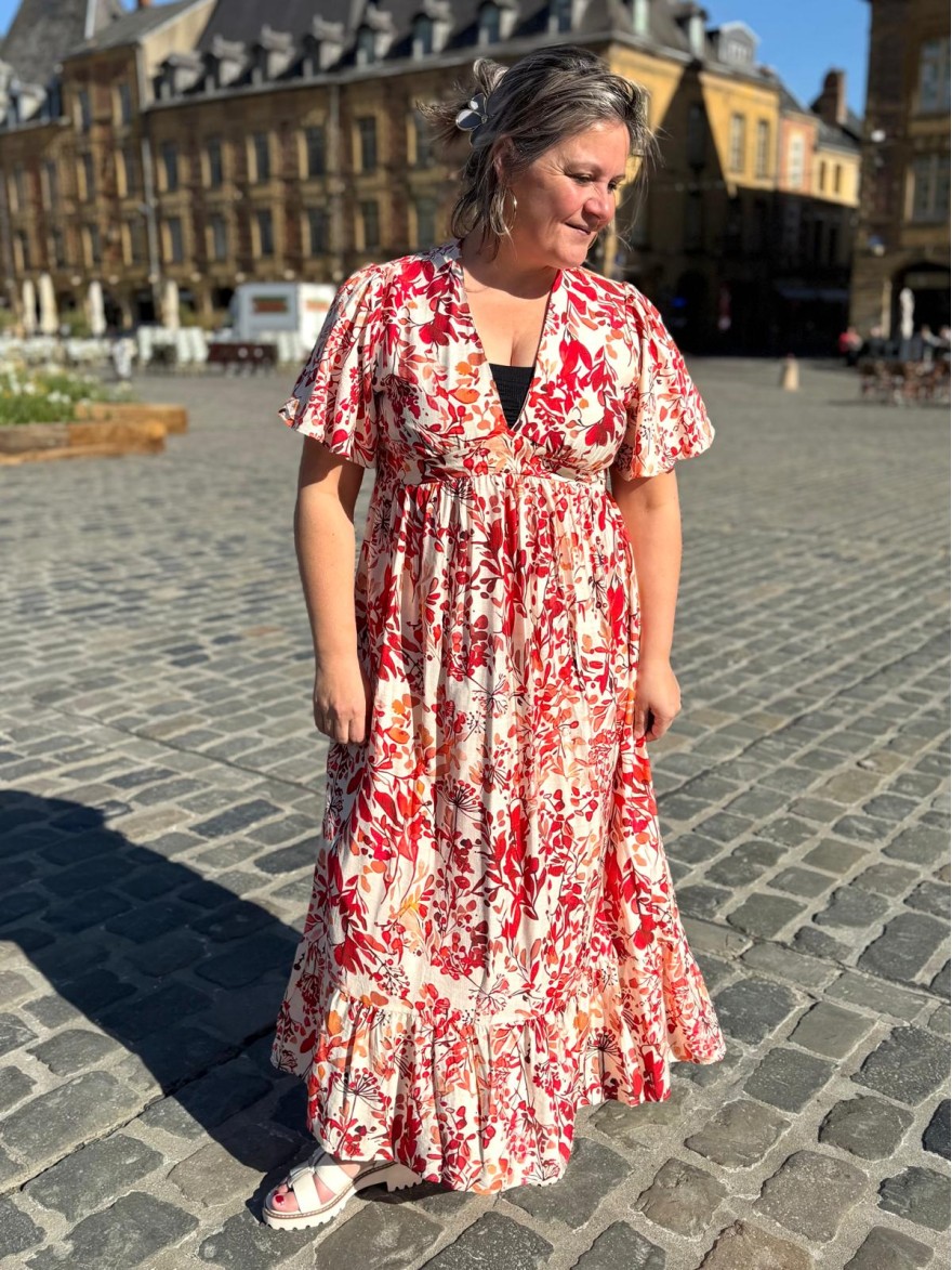 Robe longue grande taille BY ONE motif floral col V | Marina & Paloma