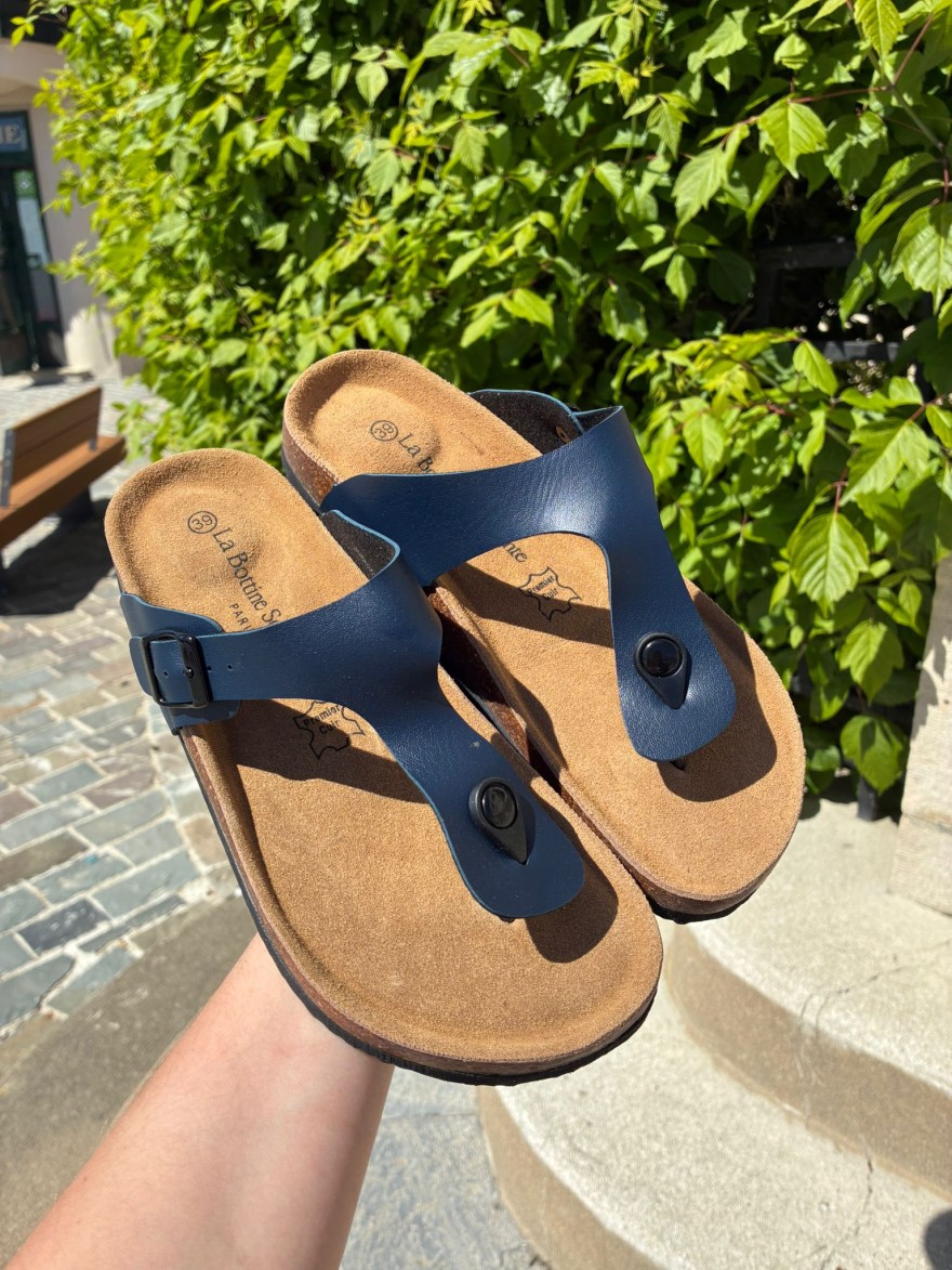 Mule Entredoigt Noire Femme Semelle Liège Confort Été | Marina & Paloma