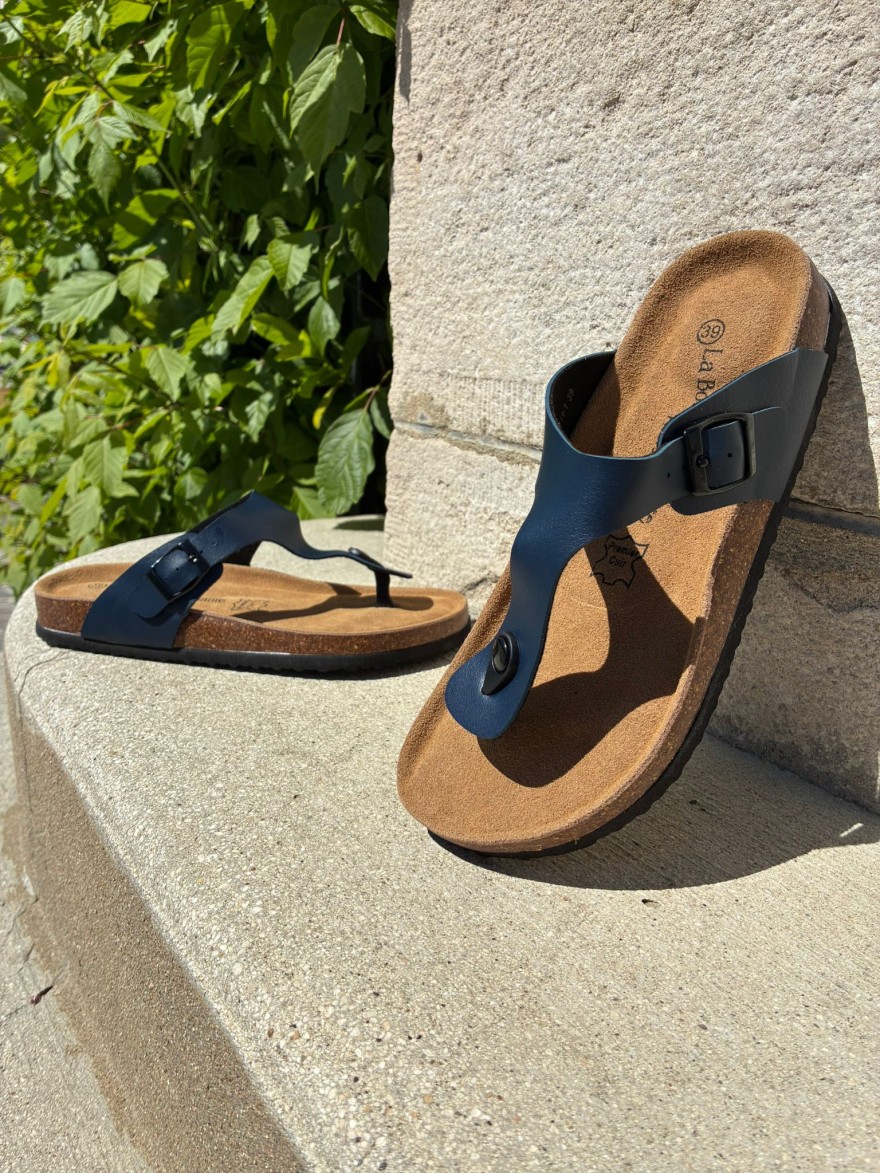 Mule Entredoigt Noire Femme Semelle Liège Confort Été | Marina & Paloma