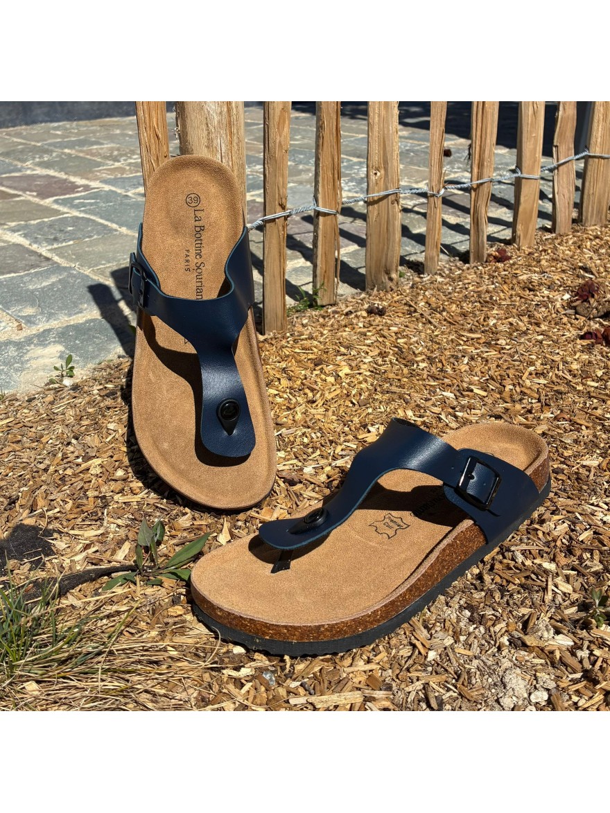 Mule Entredoigt Noire Femme Semelle Liège Confort Été | Marina & Paloma
