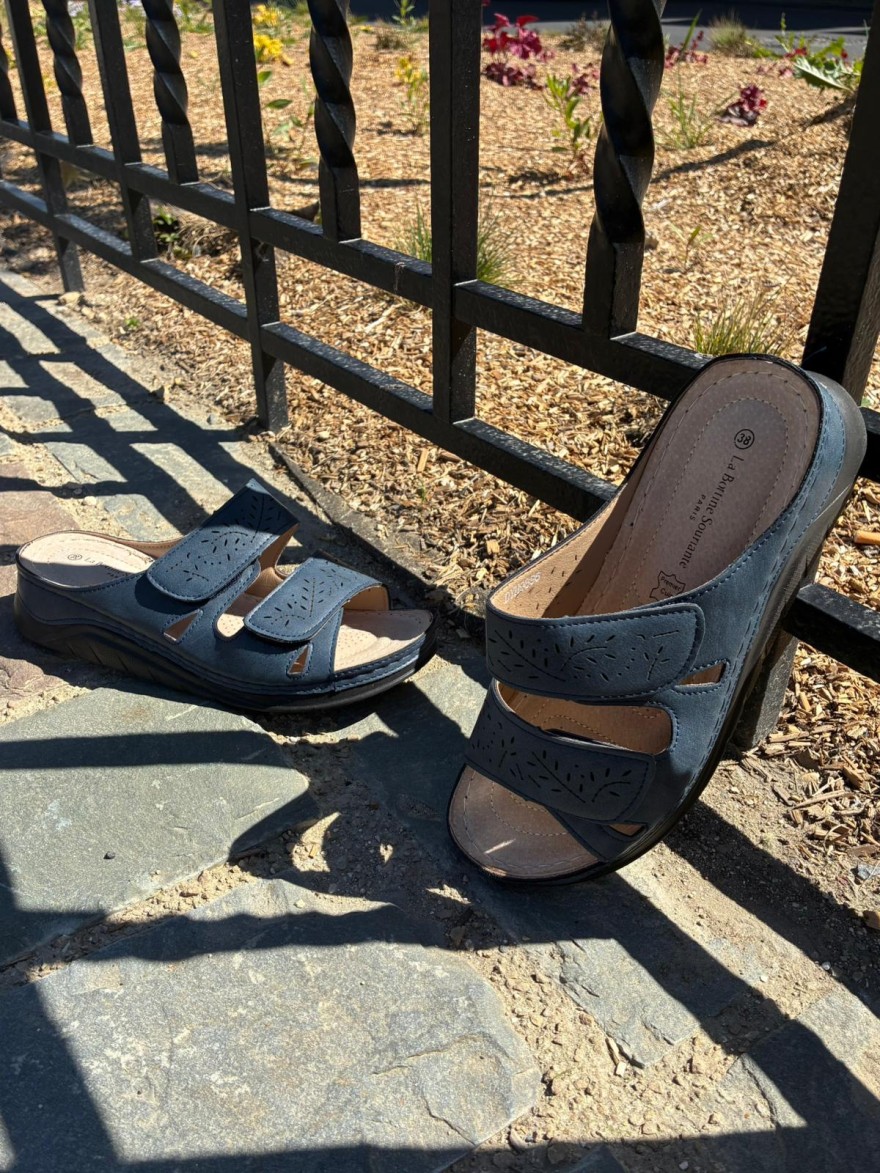 Mule Confort Bleu Femme Scratch Semelle Compensée Légère | Marina & Paloma