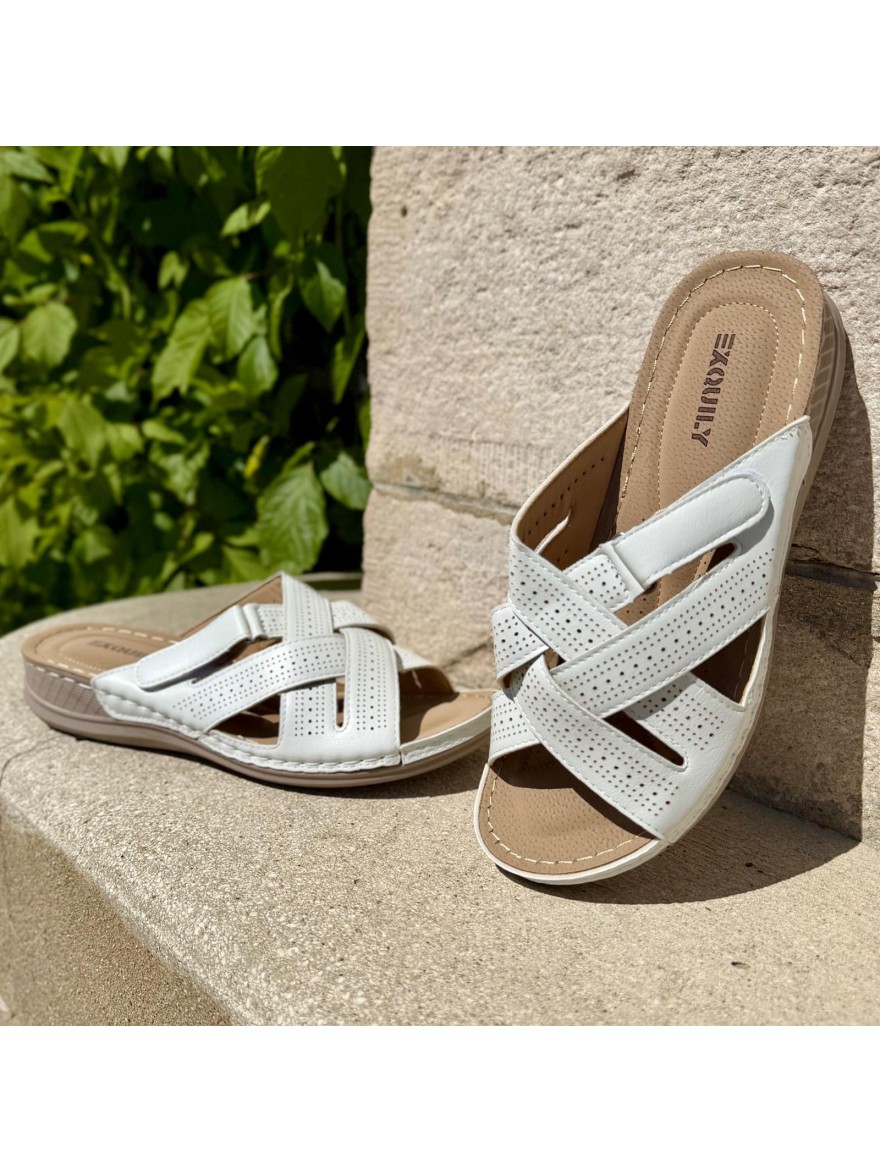 Mule Confort Écru Femme Brides Croisées Compensée Été | Marina & Paloma