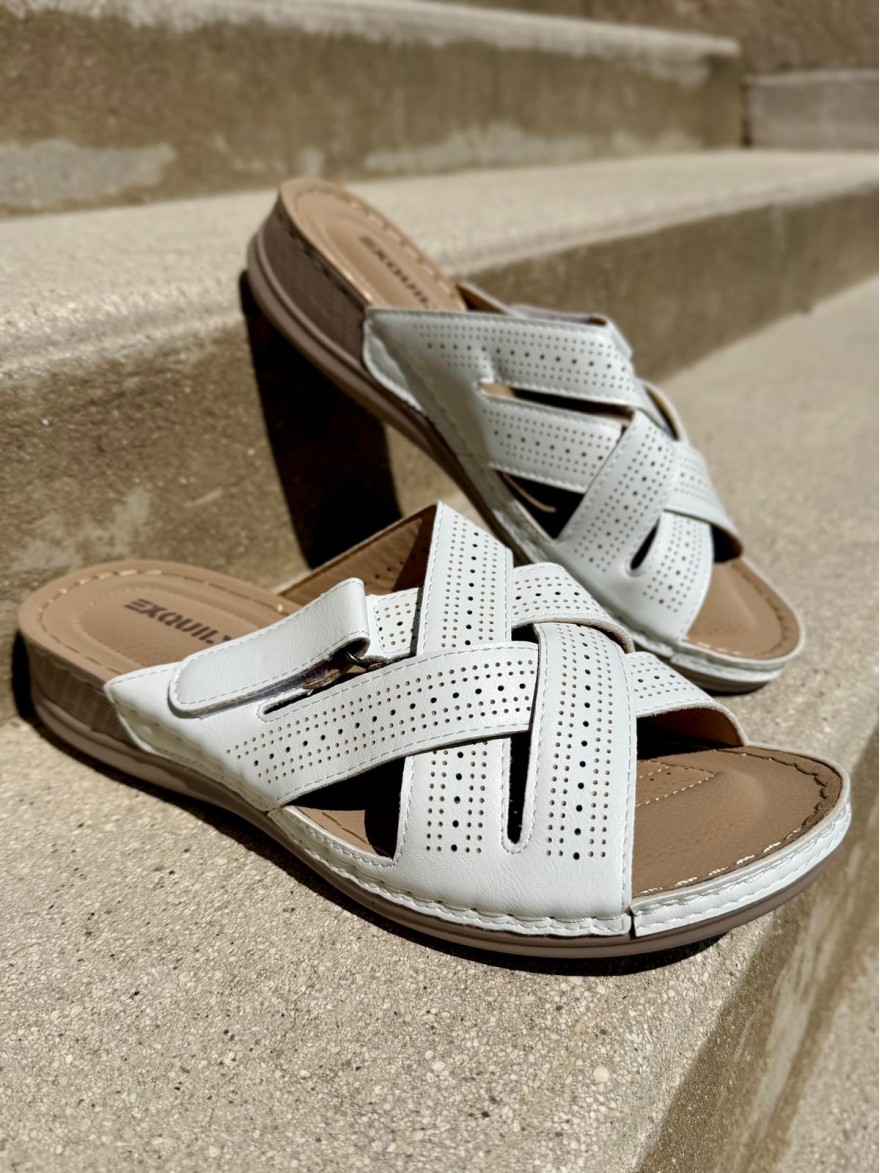 Mule Confort Écru Femme Brides Croisées Compensée Été | Marina & Paloma